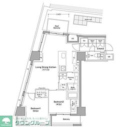 ザ・パークハビオ目黒桜邸 2LDKの間取図画像