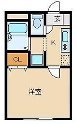 東武東上線 川越市駅 徒歩9分の賃貸アパート 2階1Kの間取り