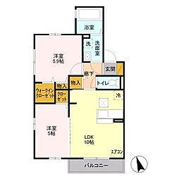 JR川越線 西川越駅 徒歩4分の賃貸アパート 1階2LDKの間取り