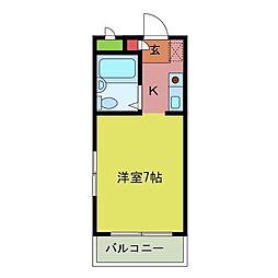 東武越生線 坂戸駅 徒歩18分の賃貸マンション 2階1Kの間取り