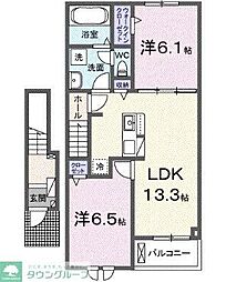 東武東上線 小川町駅 徒歩25分の賃貸アパート 2階2LDKの間取り