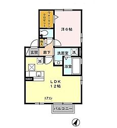 東武東上線 新河岸駅 徒歩15分の賃貸アパート 1階1LDKの間取り