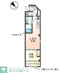 西武新宿線 新狭山駅 徒歩2分の賃貸マンション 1階1LDKの間取り