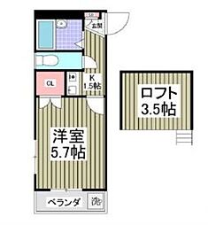 東武東上線 若葉駅 徒歩18分の賃貸アパート 2階1Kの間取り