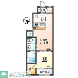 東武東上線 若葉駅 徒歩14分の賃貸アパート 1階1LDKの間取り