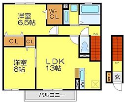 西武新宿線 南大塚駅 徒歩17分の賃貸アパート 2階2LDKの間取り