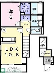 東武東上線 東松山駅 徒歩33分の賃貸アパート 2階1LDKの間取り