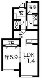 東武東上線 東松山駅 徒歩22分の賃貸アパート 1階1LDKの間取り