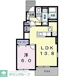 東武越生線 一本松駅 徒歩5分の賃貸アパート 1階1LDKの間取り