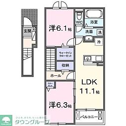 JR川越線 高麗川駅 徒歩5分の賃貸アパート 2階2LDKの間取り