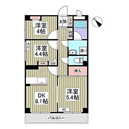 東武東上線 坂戸駅 徒歩11分の賃貸マンション 4階3DKの間取り