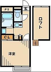 東武東上線 若葉駅 徒歩11分の賃貸アパート 2階1Kの間取り