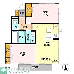 東武東上線 高坂駅 徒歩12分の賃貸アパート 1階2LDKの間取り
