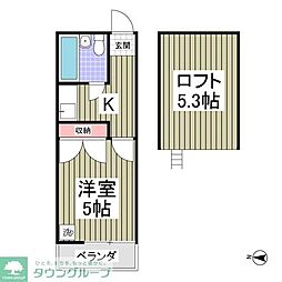 東武東上線 高坂駅 徒歩10分の賃貸アパート 2階ワンルームの間取り