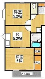 東武東上線 上福岡駅 徒歩3分の賃貸マンション 3階2Kの間取り