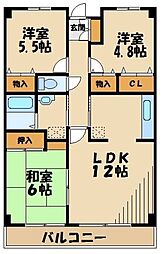 ルテシア新狭山 2SLDKの間取図画像
