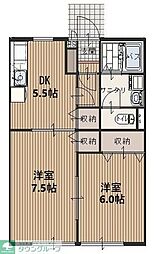 コンフォート柏原・B 2DKの間取図画像