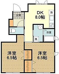 メルベーユG 2DKの間取図画像