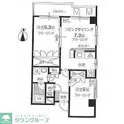 サンライズ国立 2LDKの間取図画像