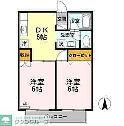 スカイハイム 2階2DKの間取り