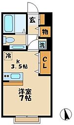 クレールコート参番館 2階1Kの間取り