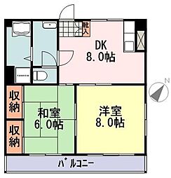第2角柳マンション 3階2DKの間取り
