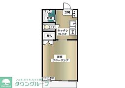 ドミール奥住 2階1Kの間取り
