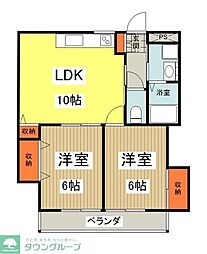 木下マンション 3階2LDKの間取り