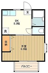 カーサＴ 1階1DKの間取り