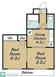 マンションハラエビル 4階2DKの間取り