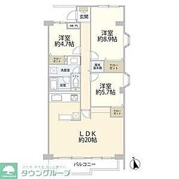 JR青梅線 拝島駅 徒歩7分の賃貸マンション 7階3LDKの間取り