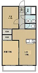 クレセント三ツ木 2階2LDKの間取り