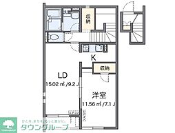 クレイノクオーレ狭山 2階1LDKの間取り