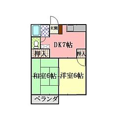 第1コーポ森田 2階2DKの間取り