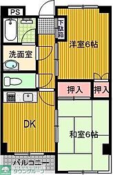 メゾンドボヌアー 3階2DKの間取り