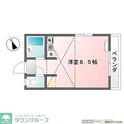 京王線 京王八王子駅 徒歩5分の賃貸アパート 2階ワンルームの間取り