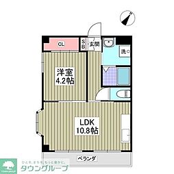 西武多摩湖線 武蔵大和駅 徒歩20分の賃貸マンション 3階1Kの間取り
