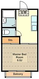 フローラコート 2階1Kの間取り