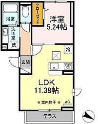 メタルフォックス 2階1LDKの間取り
