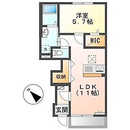 クオリア 1階1LDKの間取り