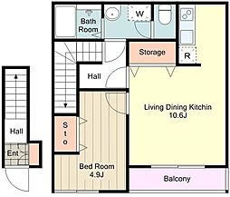 JR中央線 八王子駅 バス16分 梅坪町下車 徒歩1分の賃貸アパート 2階1LDKの間取り