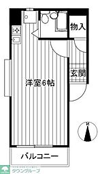 JR中央線 国立駅 徒歩15分の賃貸マンション 1階ワンルームの間取り