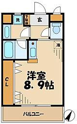 JR横浜線 八王子みなみ野駅 徒歩5分の賃貸マンション 2階1Kの間取り