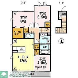 JR中央線 西八王子駅 3.2kmの賃貸アパート 2階3LDKの間取り