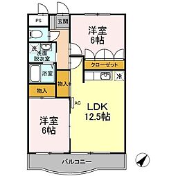 JR中央線 西八王子駅 徒歩9分の賃貸マンション 2階2LDKの間取り