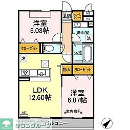 Ｋ−コーポ 1階2LDKの間取り