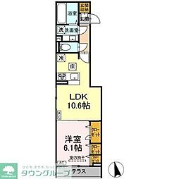 D-ROOM田町B 2階1LDKの間取り
