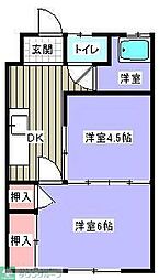 JR中央線 西八王子駅 3.5kmの賃貸アパート 1階2Kの間取り