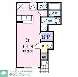 リバーストーンII 1階ワンルームの間取り