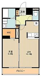 アミクール日野 2階1LDKの間取り